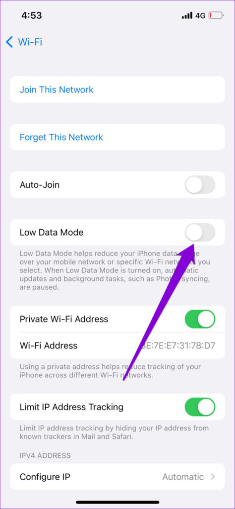 Disable Low Data Mode for Wi-Fi