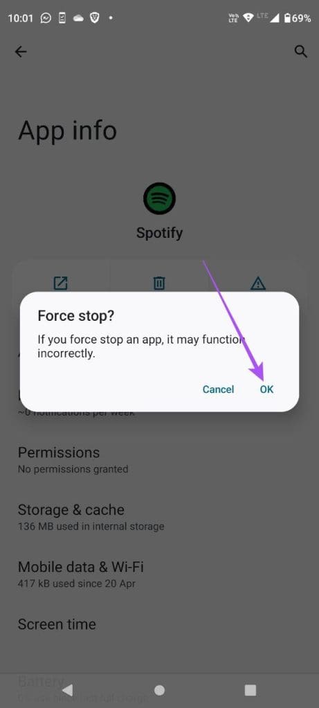 force stop spotify app on android