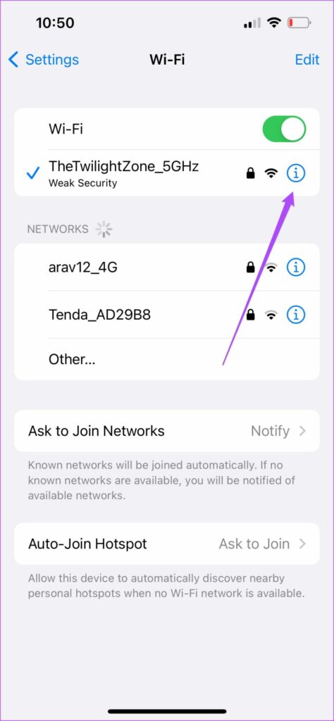 wifi network settings iphone
