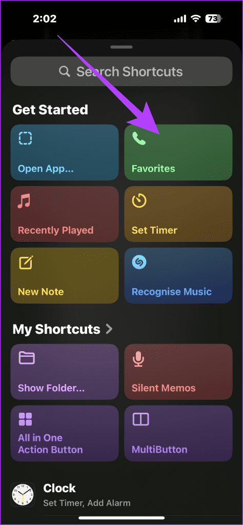 12. open the Action Button settings select Shortcut and then select the Favourites shortcut