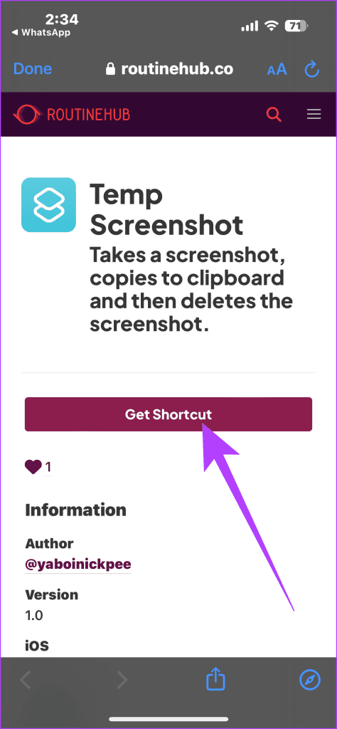 16. clicking on Get Shortcut