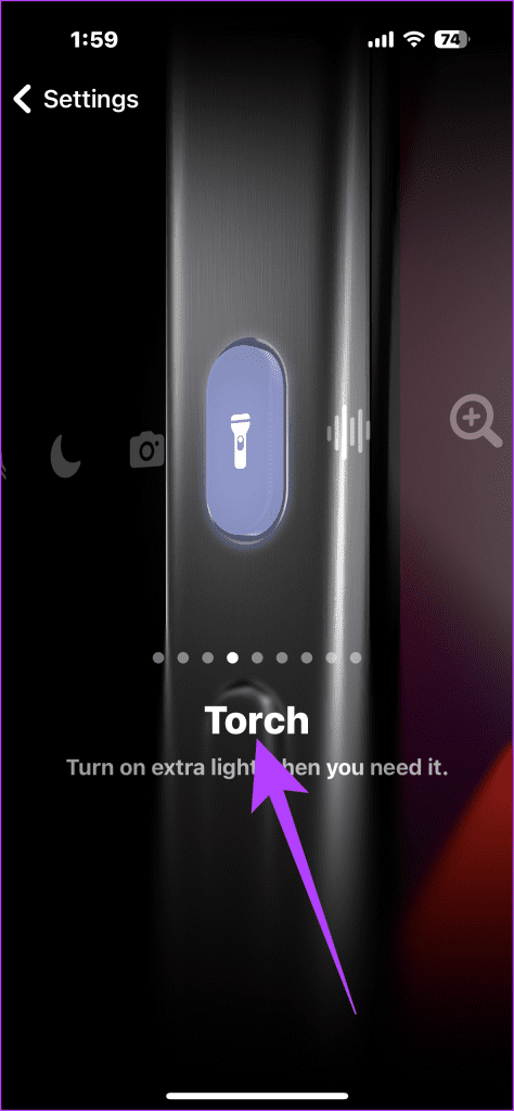 8. select the Torch option from the Action Button settings