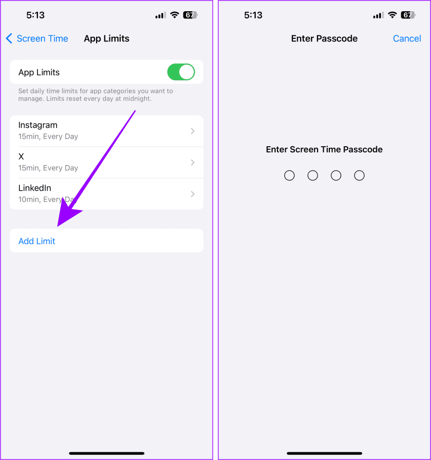 Add App Limits iPhone