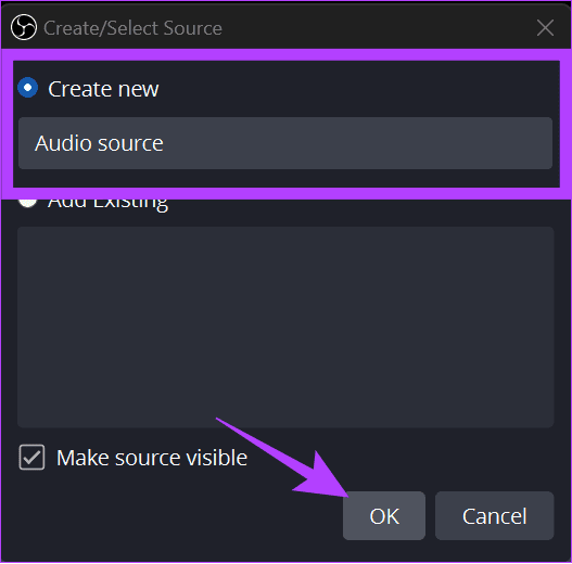 add name to the source and click OK