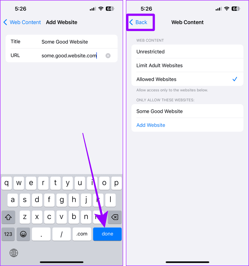 Add Websites to Allow on iPhone