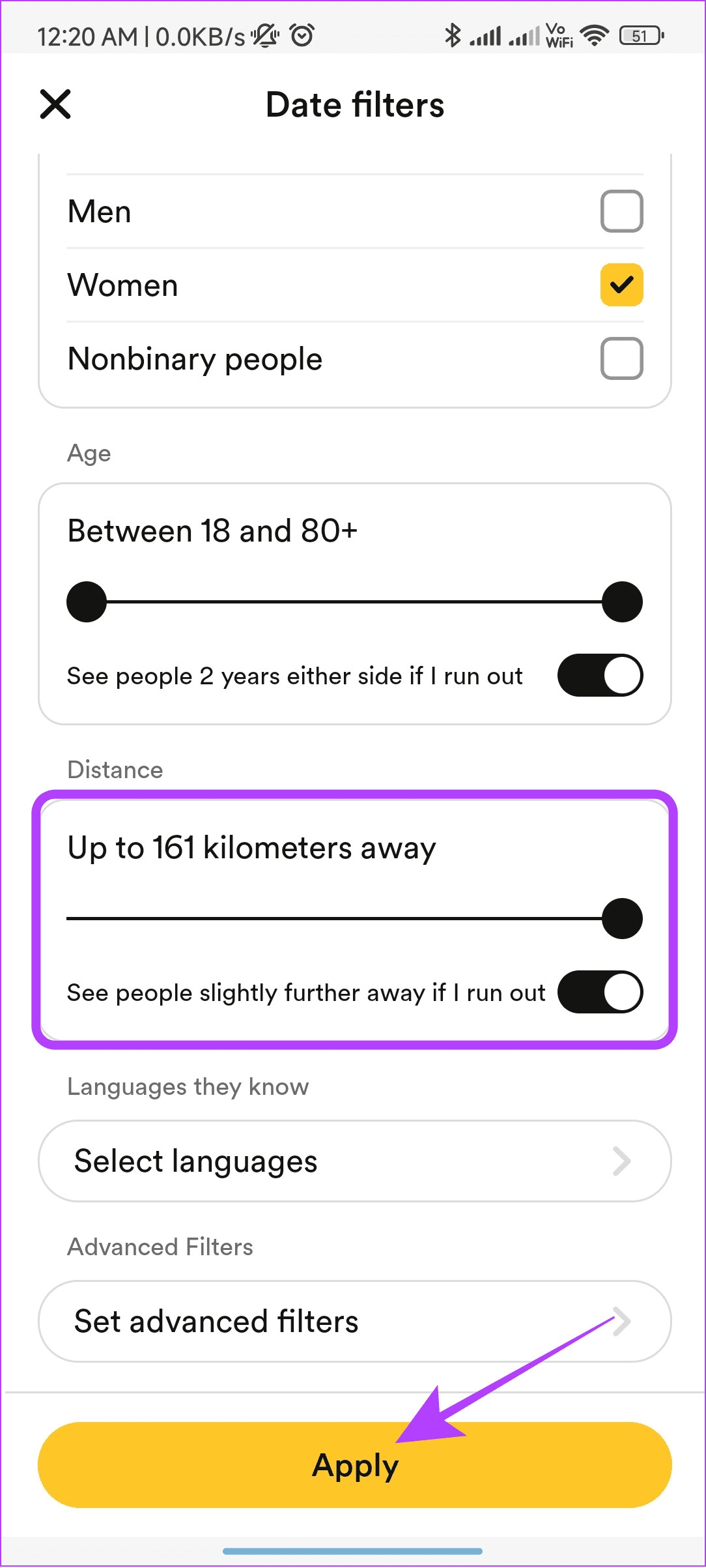 adjust the slider to the max and then tap Apply