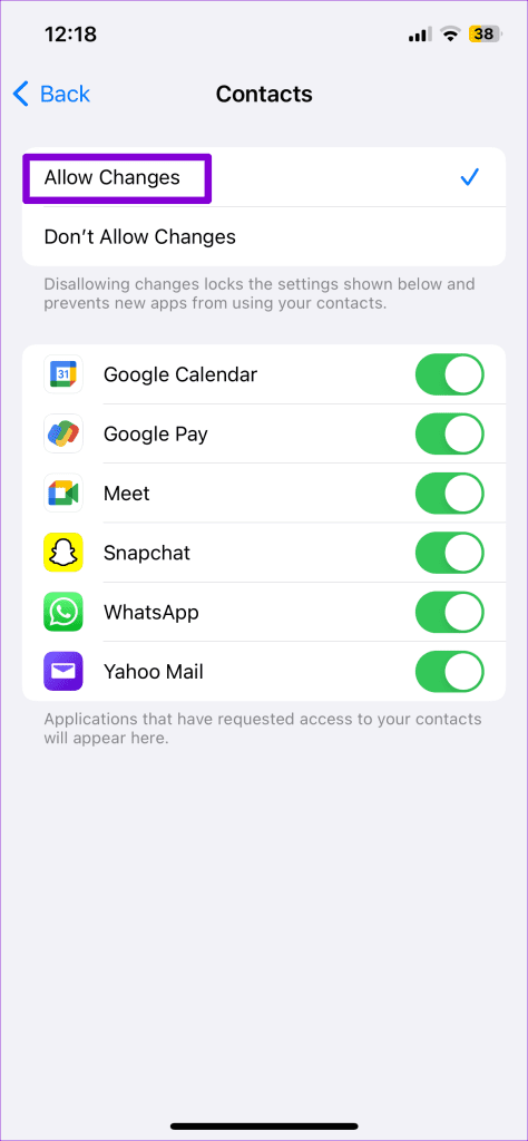 Allow Contact Changes on iPhone