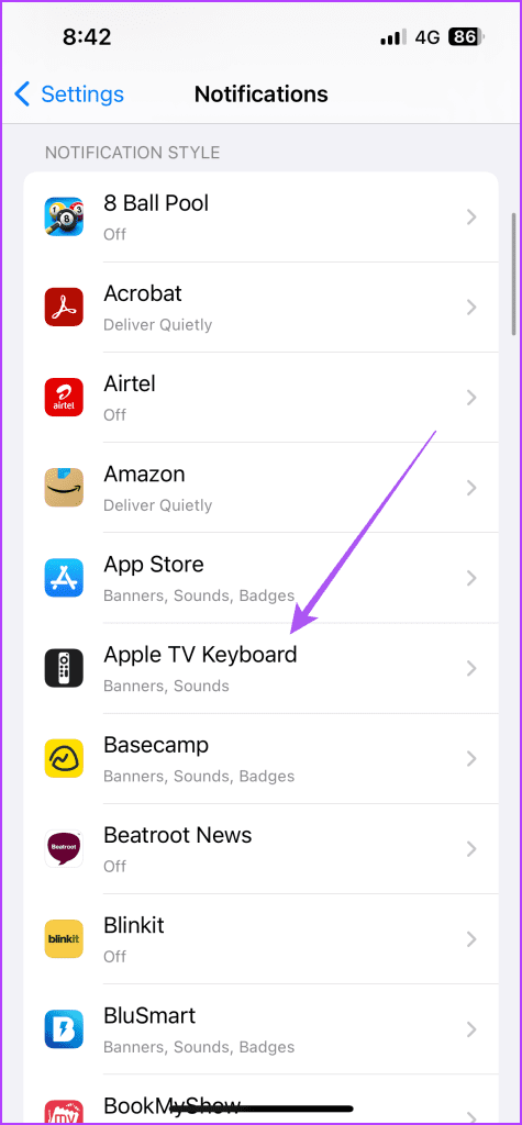 apple tv keyboard notification iphone