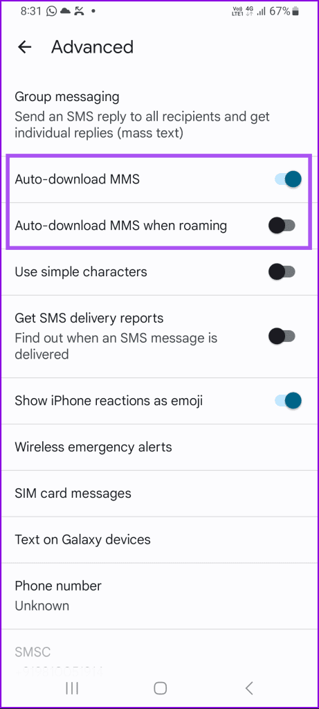 auto download mms google messages app
