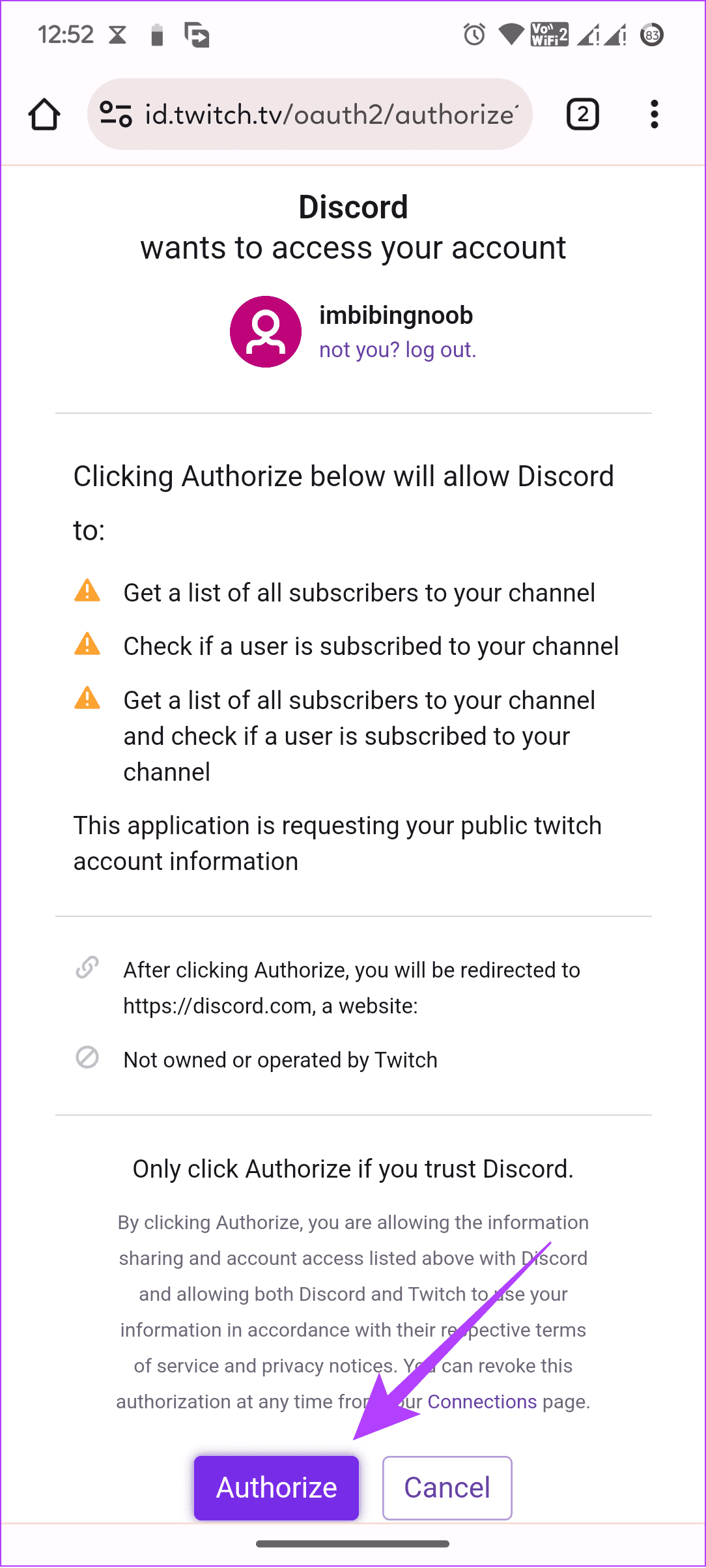 Choose Authorize to confirm 1