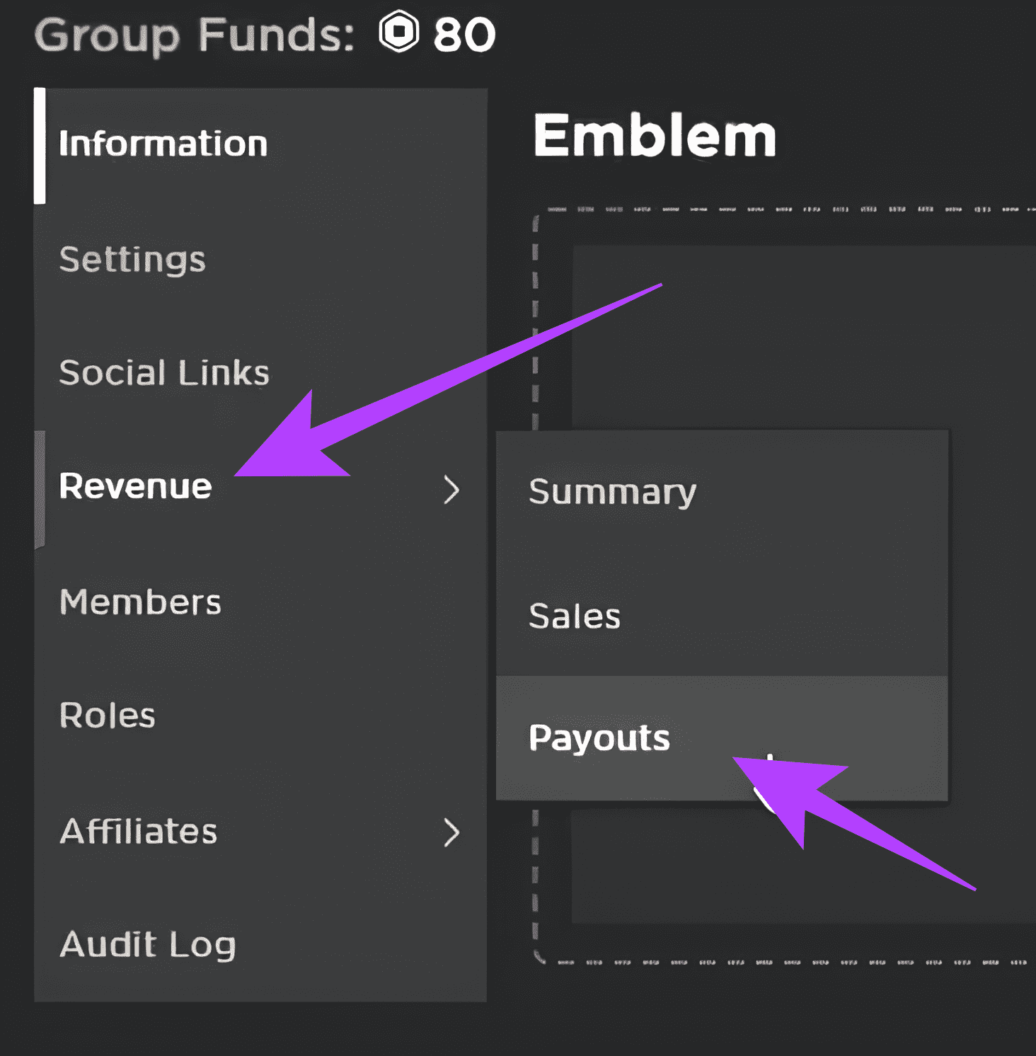 Choose Revenue and then select Payout