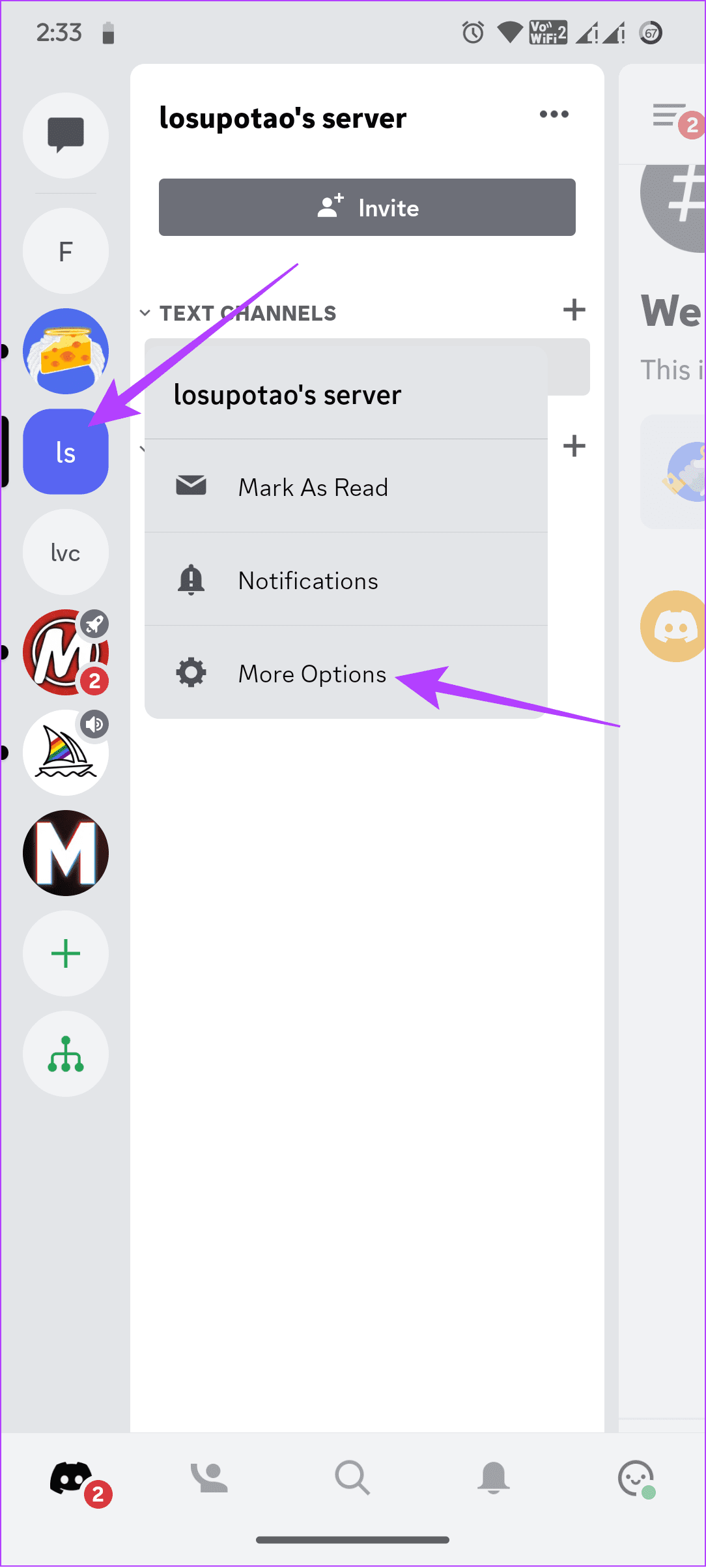 choose server and tap More options