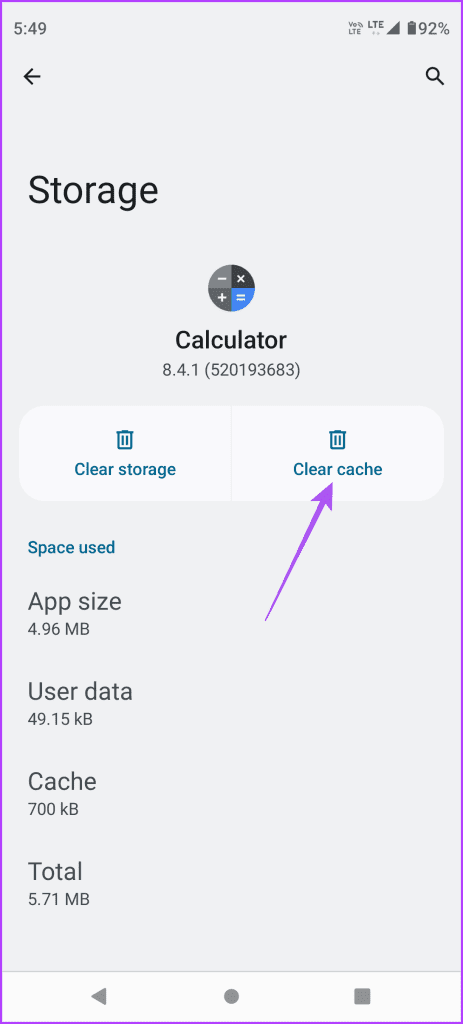 clear cache calculator app android
