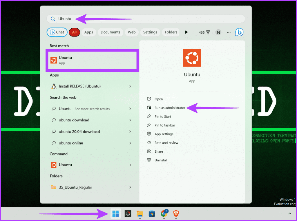 Click the Windows icon and launch Ubuntu