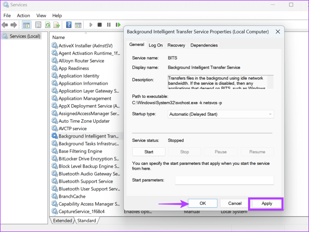 Configure BITS Service