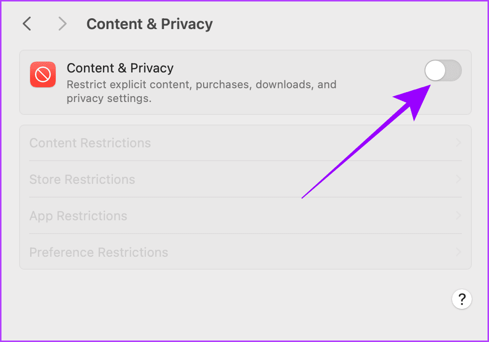 Content Privacy Settings Screen Time Mac