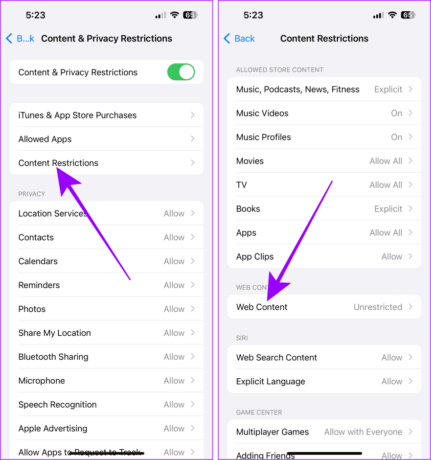 Content Restrcition Settings iPhone
