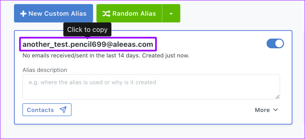 Copy Your Email Alias on Web