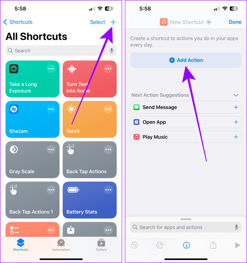 Create a New Shortcut on iPhone