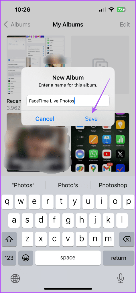 create new album photos app iphone