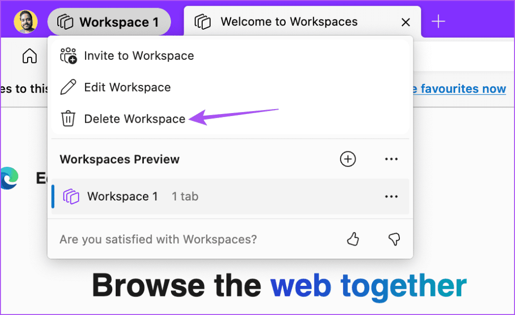delete workspace edge browser