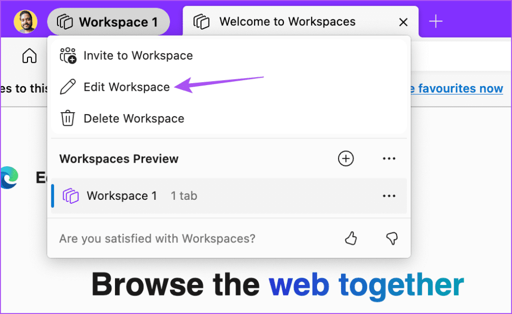 edit workspace edge browser