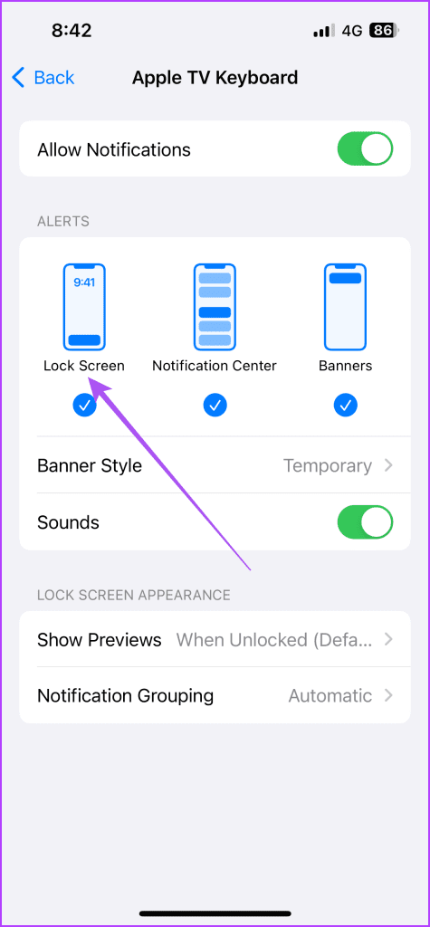 enable apple tv keyboard notification iphone lock screen