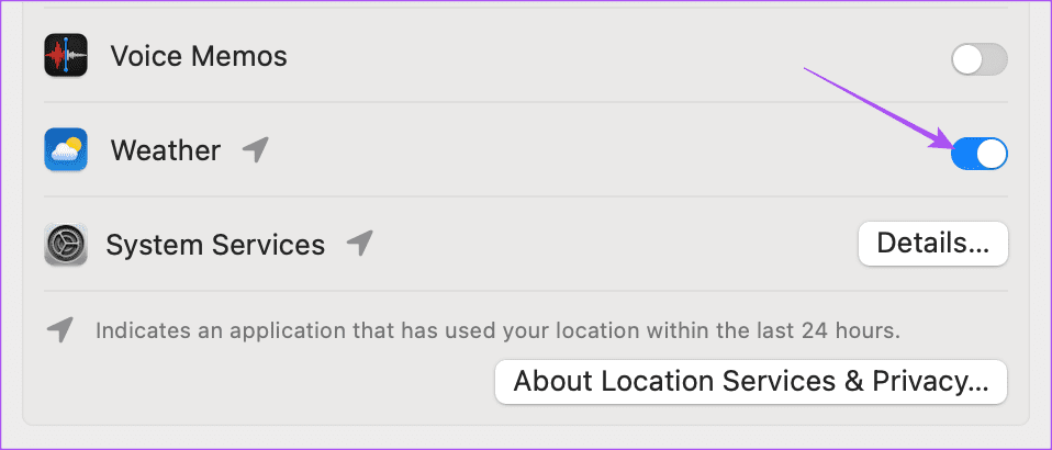 enable location for weather app mac