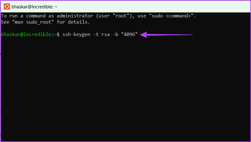 Enter the command to create SSH key and press Enter