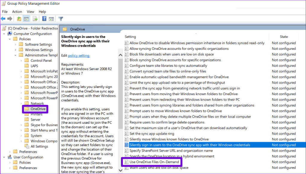 Files on Demand Policy in Group Policy Editor