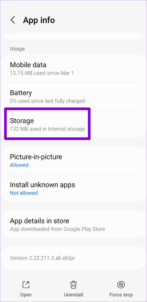 Google Drive Storage Usage on Android 2