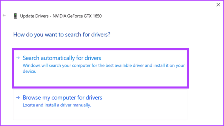 In the pop up window choose Search automatically for drivers
