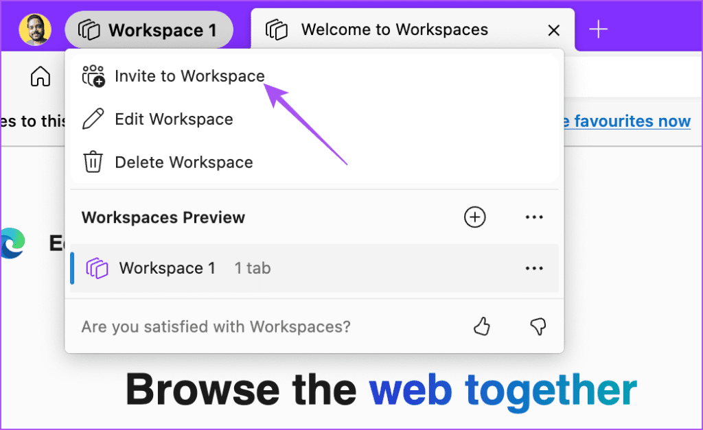 invite to workspace edge browser