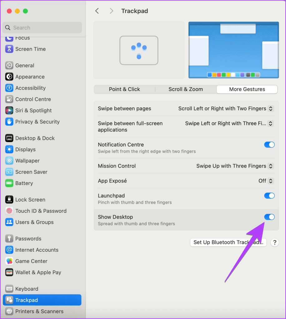 Macbook enable show desktop gesture