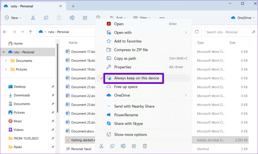 Make OneDrive File Available Offline