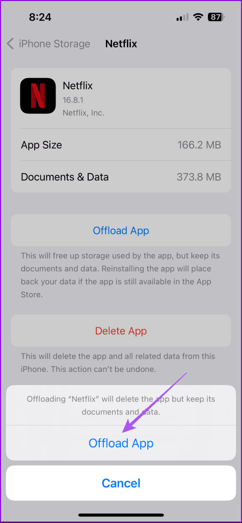 offload app netflix iphone storage iphone
