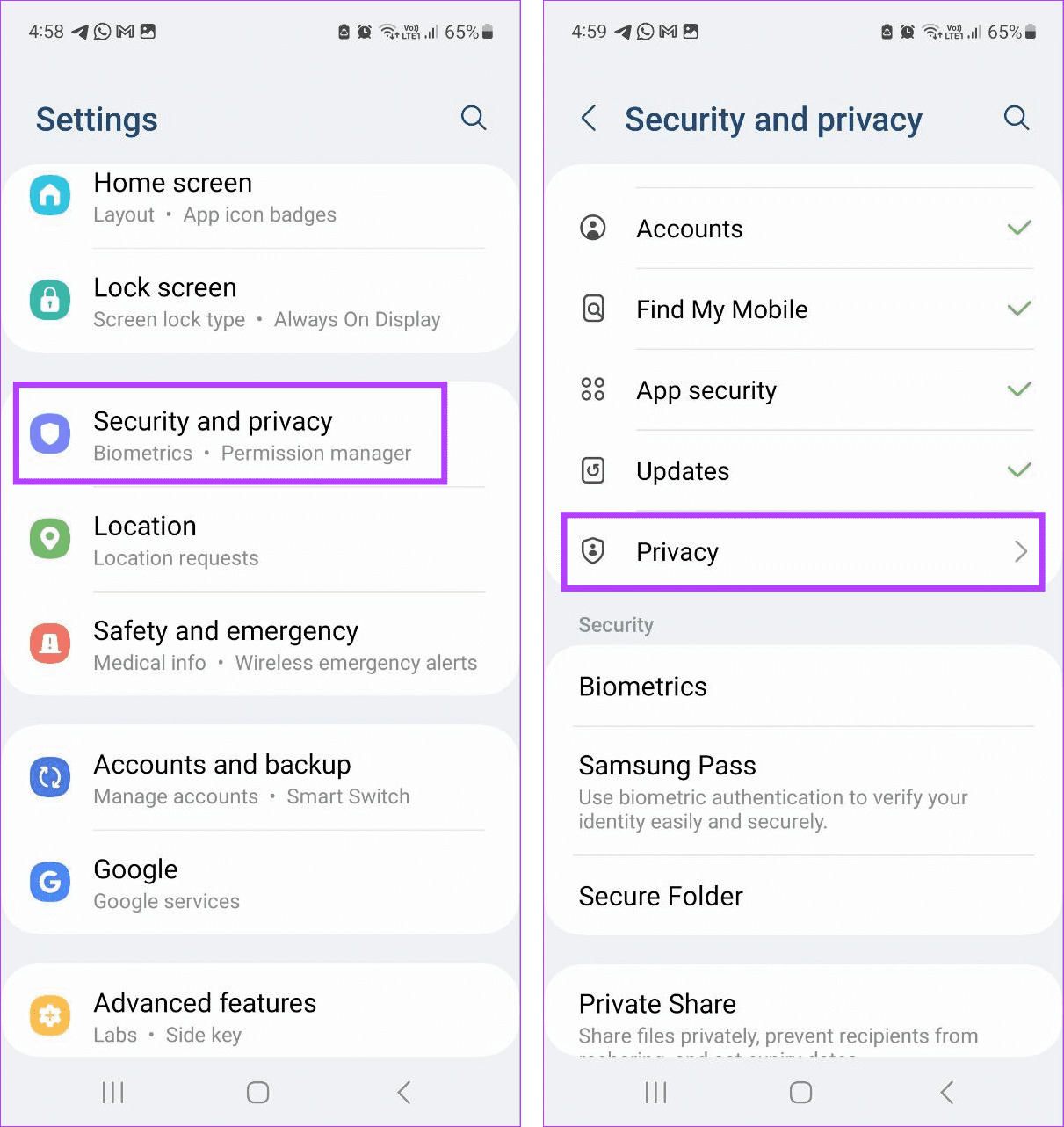 Open Privacy settings