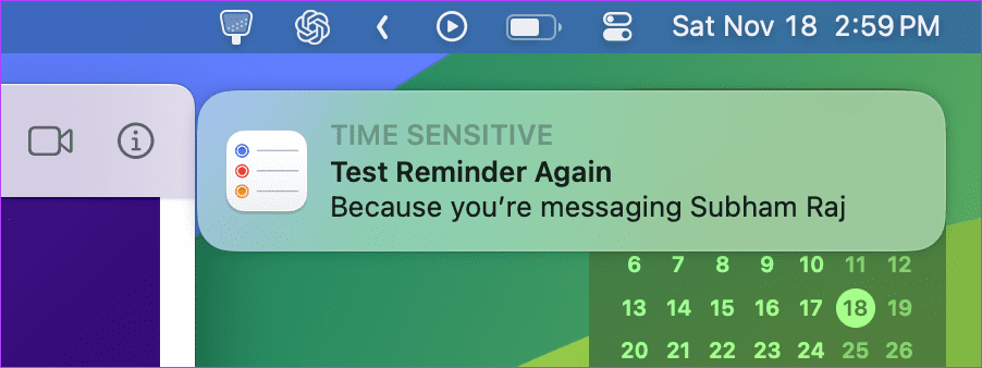 Reminder While Messaging Yourself on iMessage on Mac
