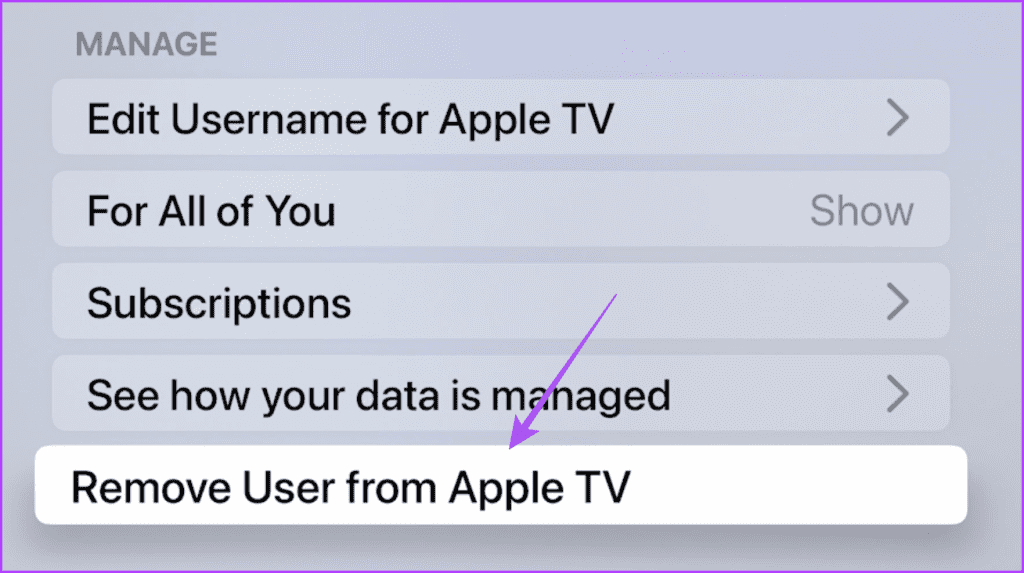 remove user from apple tv 