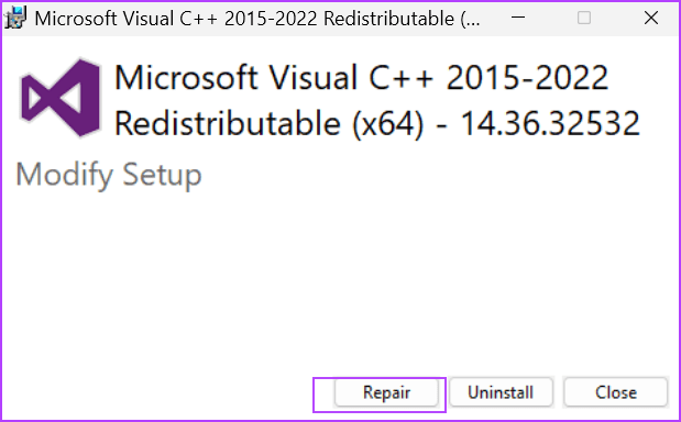 Repair Visual C Redistributable Installation 3