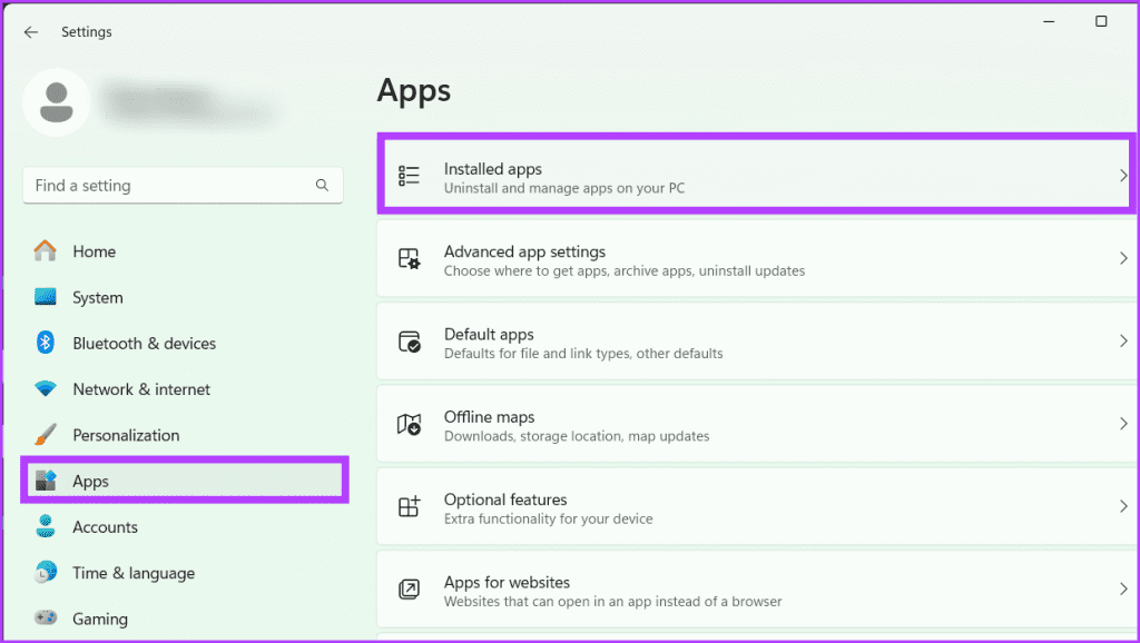 Select Apps and choose Installed apps