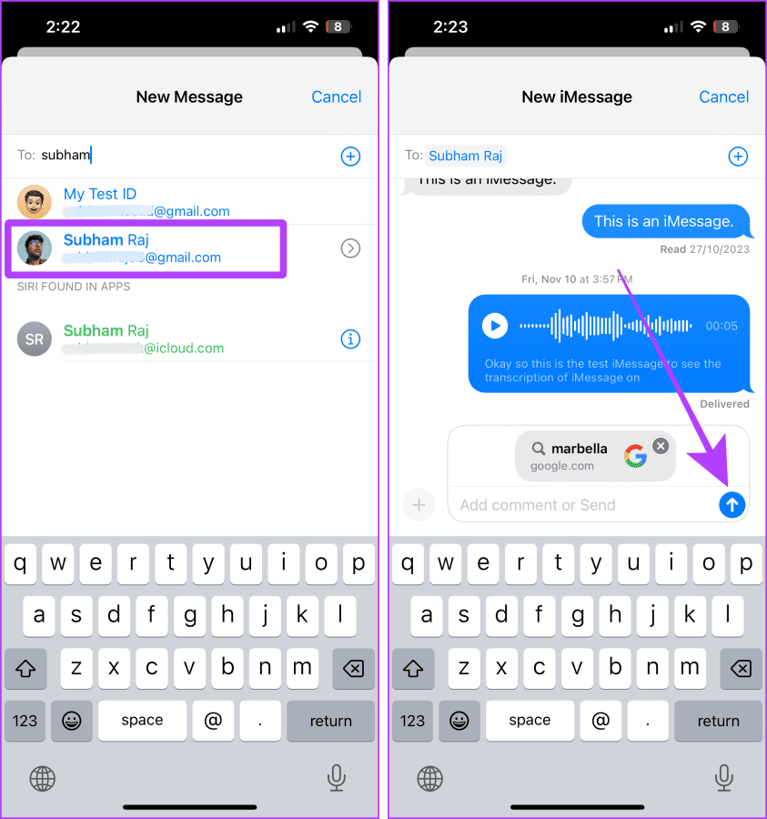 Share Link to Yourself on iMessage on iPhone