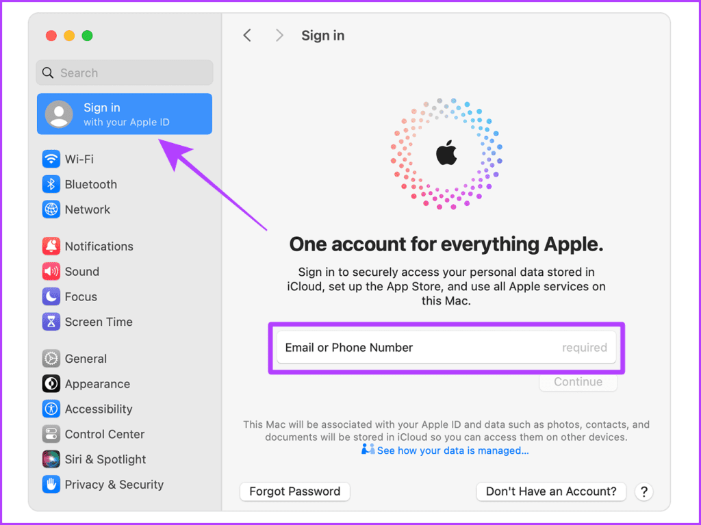 Sign in Apple ID to Mac