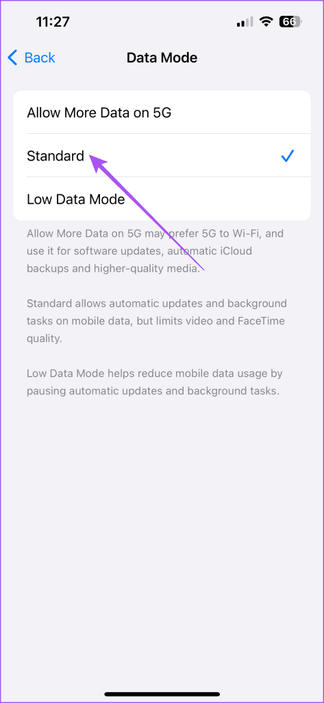 standard data mode iphone