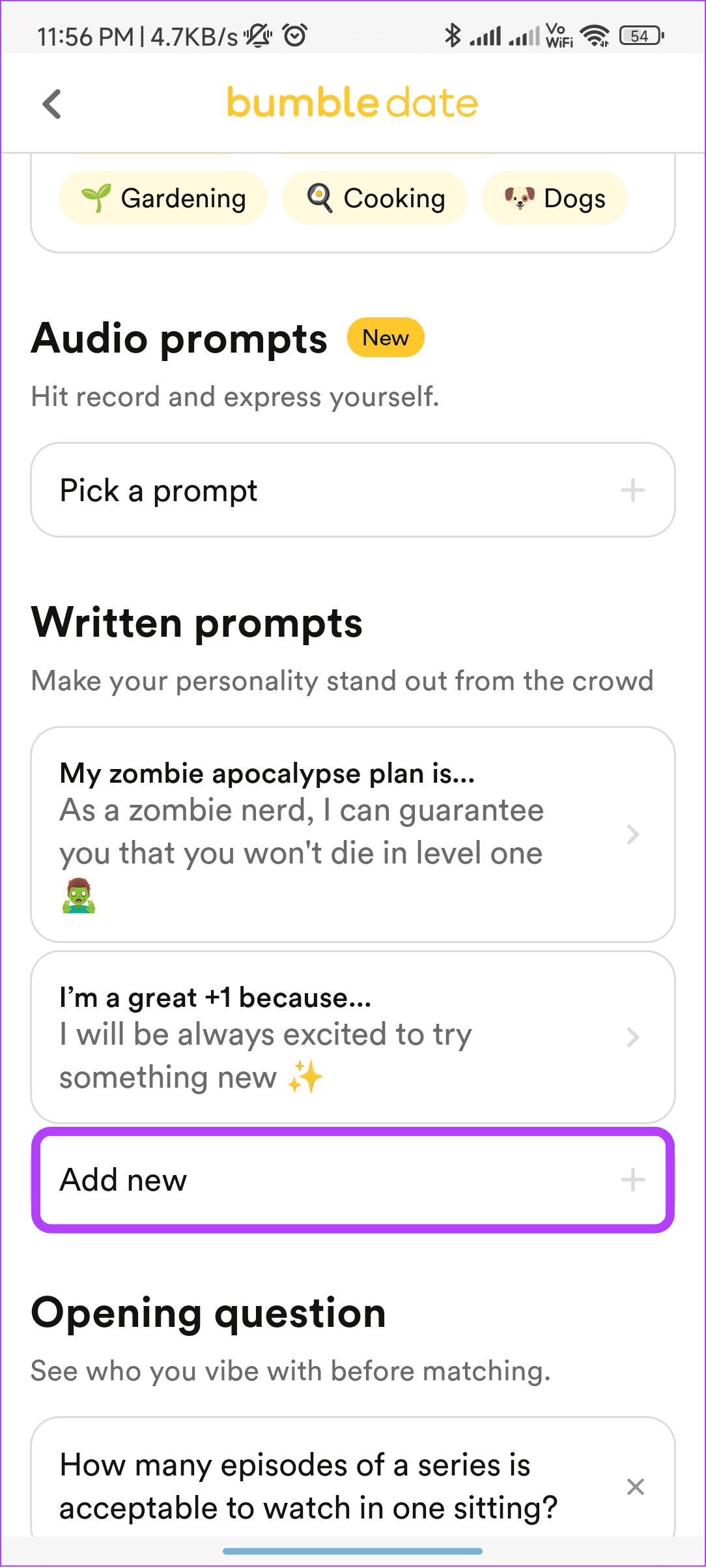tap add new to add a new written and audio prompt