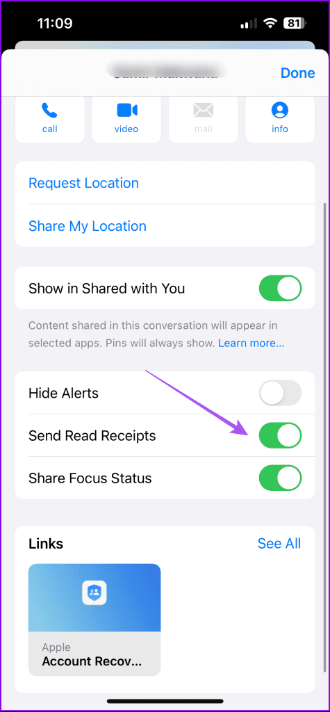 turn off read receipts for specific contact iphone