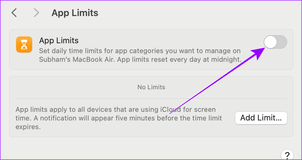 Turn on App Limits on Mac