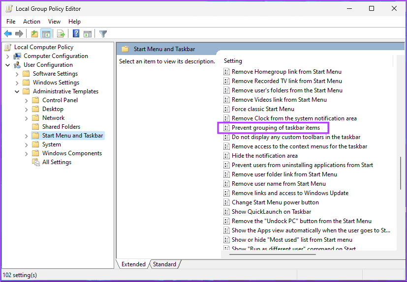 double-click on ‘Prevent grouping of taskbar items’