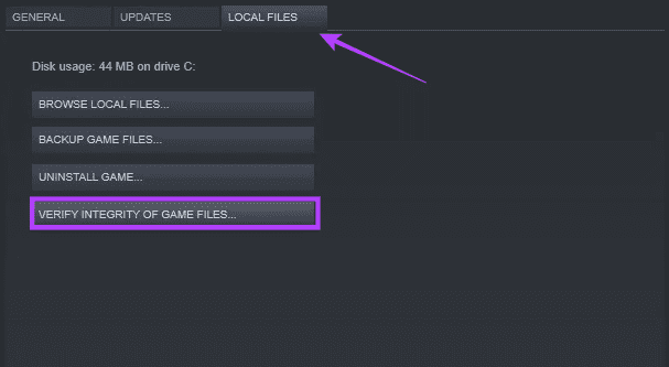 Verify integrity of files on steam