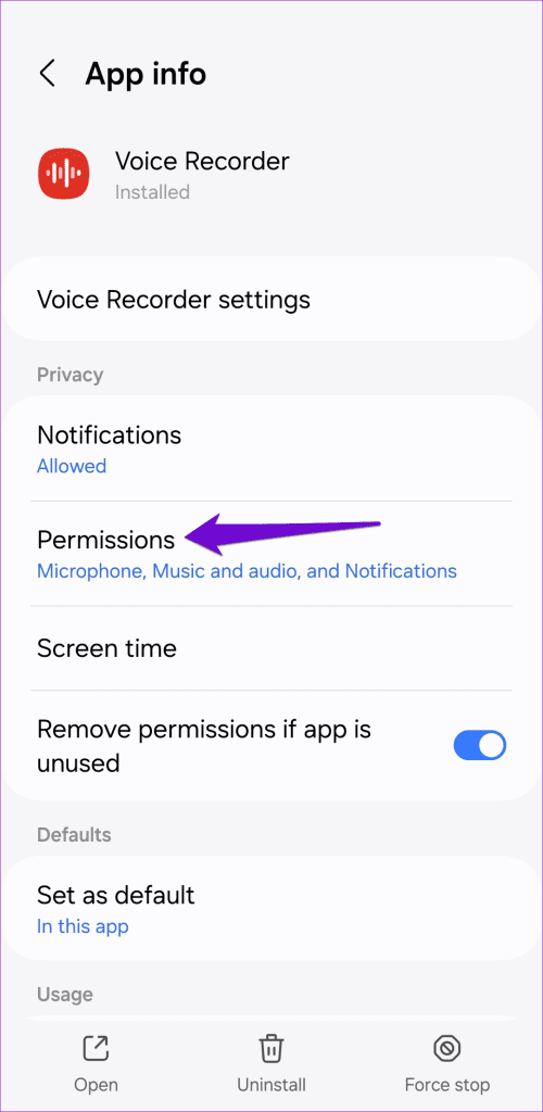 Voice Recorder App Info on Samsung Phone
